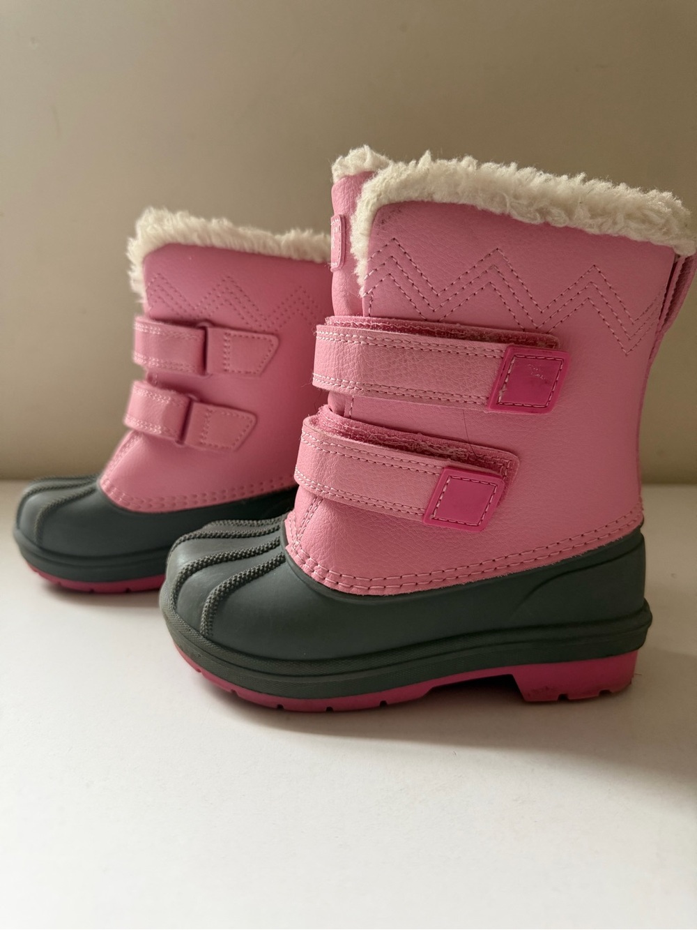 Cat & Jack Pink and Gray Kids Snow Boots with Faux Fur Cuff